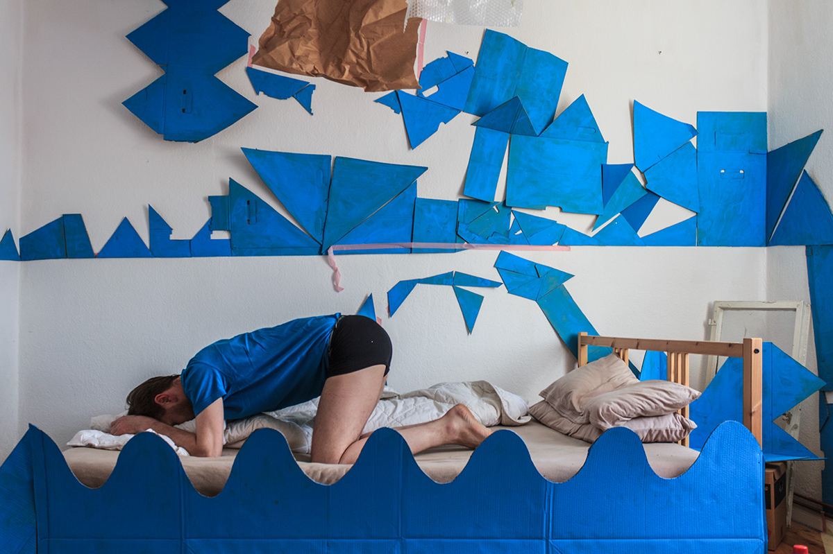 Dream Therapy — installation view, figure on bed